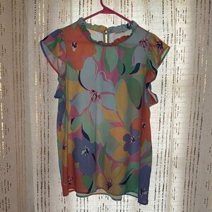 Boutique Brand Floral Ruffle Sleeve and Neck Blouse